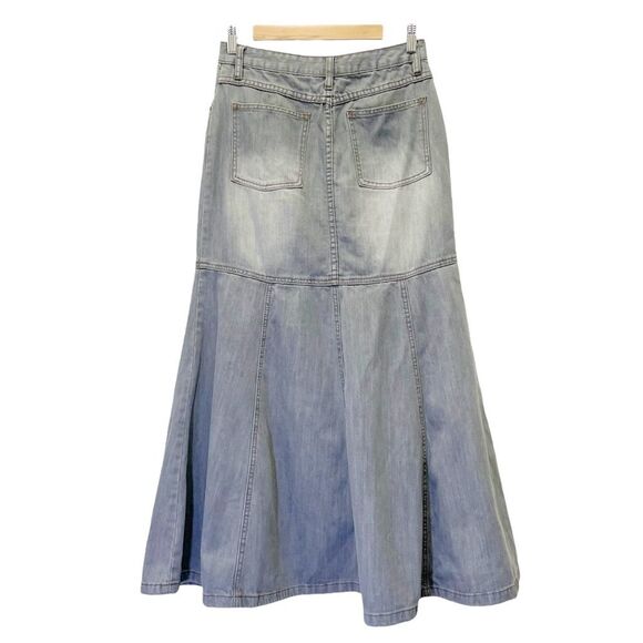 Vintage Jeanology Denim Maxi Skirt Boho Embroidered Mermaid Hem Gray Wash Size 4 - Picture 3 of 11